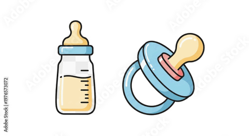 Vector illustration of baby bottle and pacifier illustration on transparence background