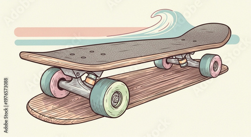 Retro Classic Wooden Skateboard With Trucks.