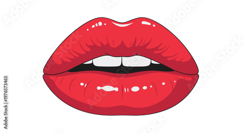 Closeup of red lips with open mouth showing teeth and tongue