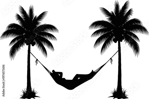 Woman Relaxing in Hammock on Tropical Beach at Sunset Silhouette