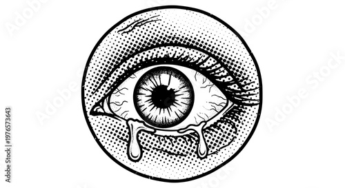 Detailed illustration of an eye with a tear