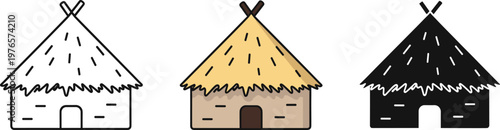 Traditional Primitive Hut with Thatched Straw Roof