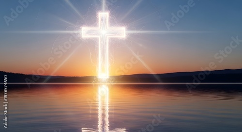 Cross over water at sunset symbol.