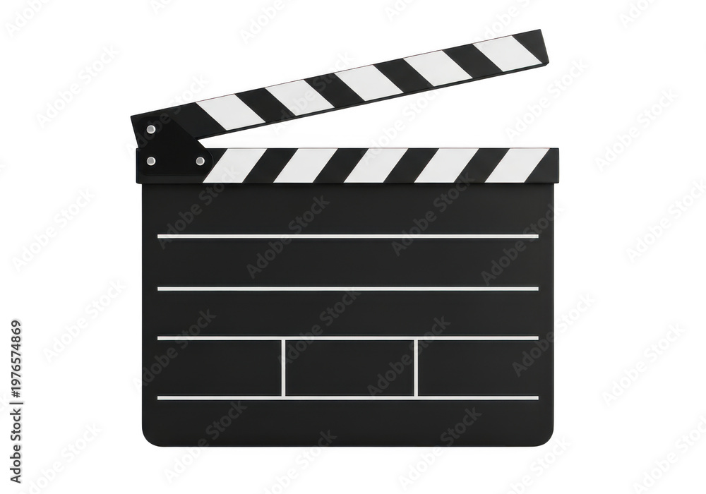 Fototapeta premium Classic film clapperboard with black and white color scheme isolated on transparent background