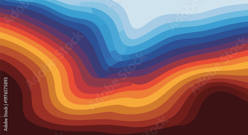 Abstract layered design, using warm and cool colors, with curves