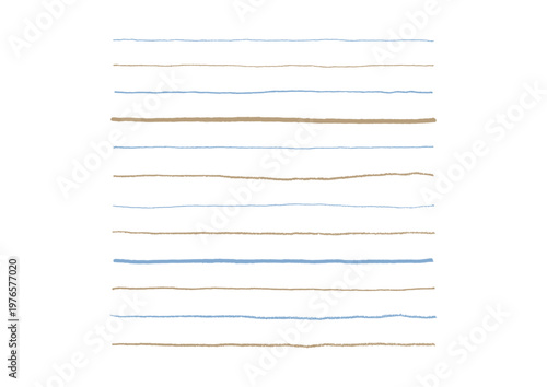 色々な太さのペンで書いた手描きの真っ直ぐな長い線のセット（青・茶色）