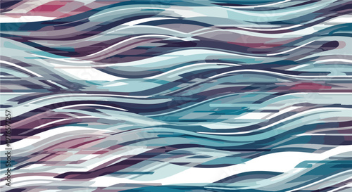 Abstract wavy pattern with flowing lines in shades of teal, purple, and white