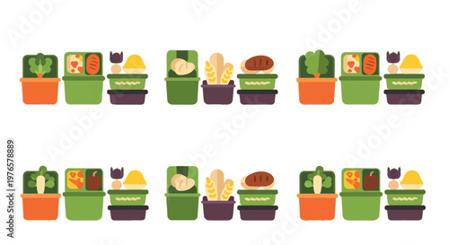 Weekly Healthy Meal Plan Vector Illustration, Meal Prep Concept and Nutrition Diet in Food Containers