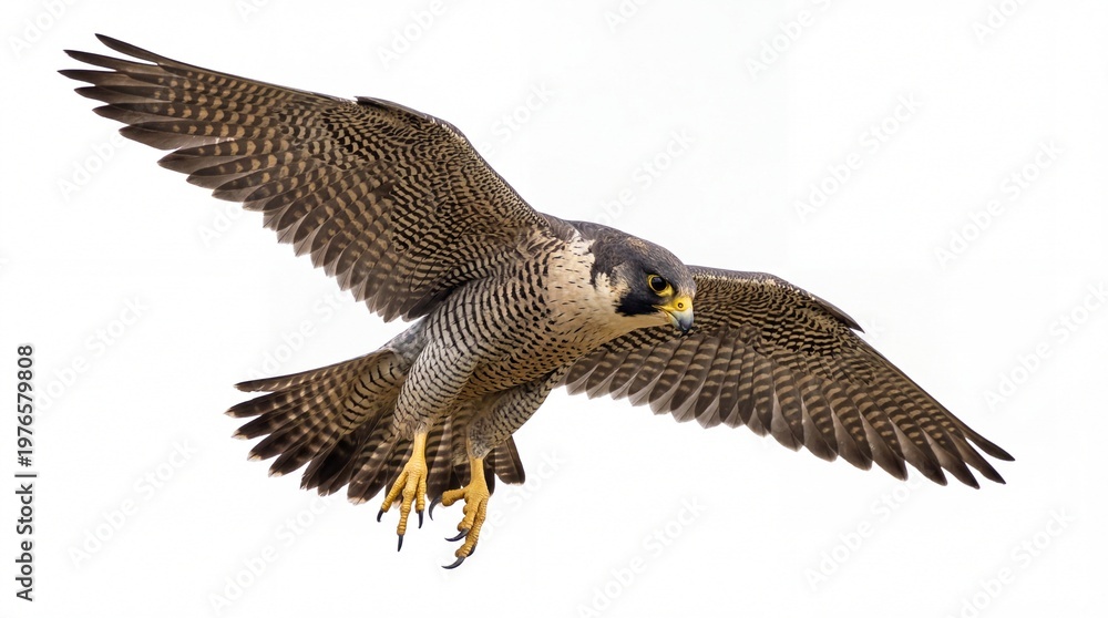 Fototapeta premium A majestic peregrine falcon soaring through the air with wings fully extended in flight posture