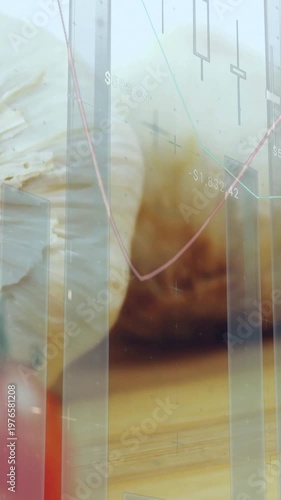 Vertical video: Camera shifting left showing garlic, tomatoes centering, charts showing prices