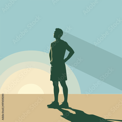 A silhouette of a person standing, looking up at the bright sky
