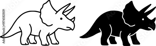 Triceratops minimalist icon, outline and silhouette, for animal or wildlife themed design, isolated on transparent background