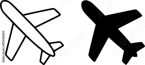 Airplane minimalist icon, outline and silhouette, for transportation theme design, isolated on transparent background
