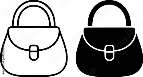 Handbag minimalist icon, outline and silhouette, for fashion or lifestyle theme design, isolated on transparent background