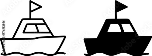 Boat minimalist icon, outline and silhouette, for transportation theme design, isolated on transparent background