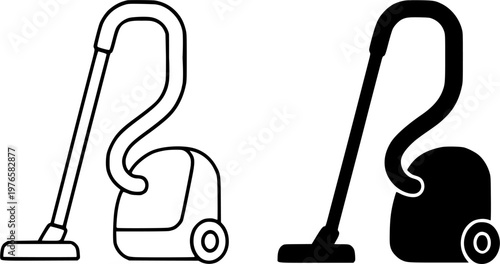 Vacuum cleaner minimalist icon, outline and silhouette, for cleaning theme design, isolated on transparent background