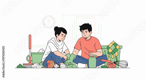 Two People Gardening Together In Outdoor Activity.