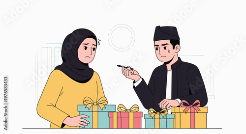 Two People Presenting Wrapped Gifts in Exchange.