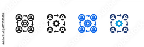 Creative Collaboration Gear icon multiple style collection. Vector illustration.