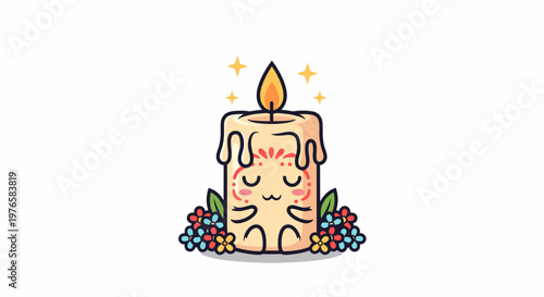 Cute Melting Face Candle With Floral Accent.