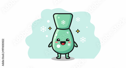 Cute Mint Green Bottle Character with Smile.