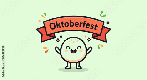 Cute Oktoberfest Mascot Character Holding Banner.