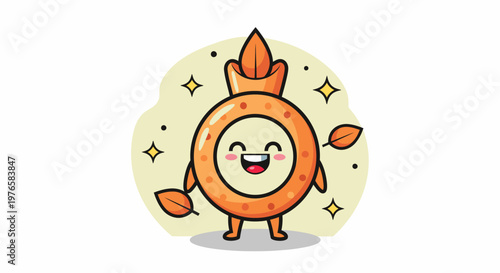 Cute Orange Cartoon Clock Character With A Smile.