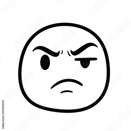 Hand drawn doodle of a skeptical face with narrowed eyes.