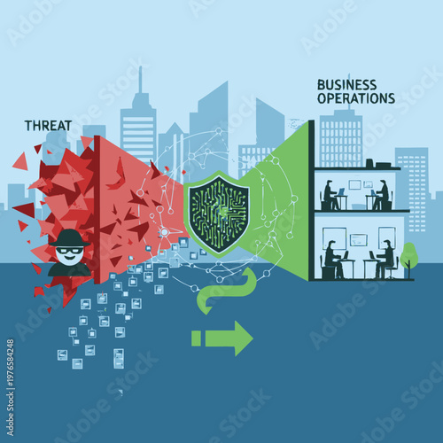 Cybersecurity Shield Protecting Business Operations from Digital Threats.