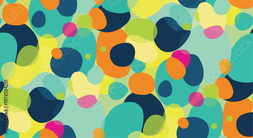 Colorful, abstract background comprised of overlapping, translucent organic shapes