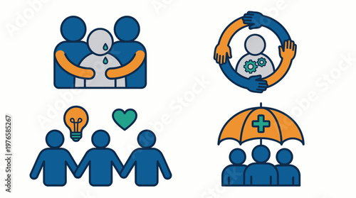 A group of people supporting each other with healthcare and wellness concepts