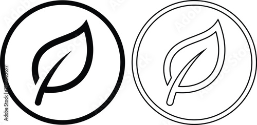 Eco friendly leaf icon set in circular frames representing organic products, sustainable green lifestyle, environmental protection, and natural vegan ingredients for branding.