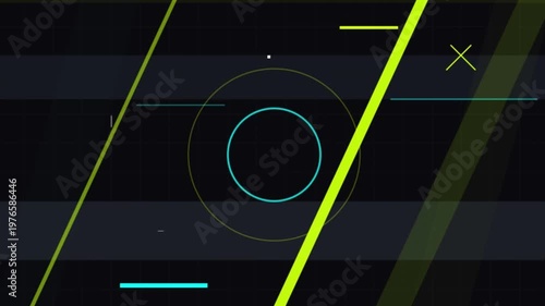 Abstract HUD Interface with Glitch Effects Digital Neon Lines and Geometric Shapes for Tech Background