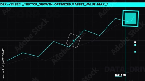 Futuristic financial data stock market growth HUD interface display showing index rise and corporate assets