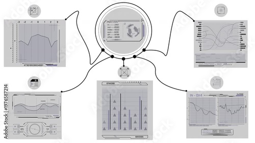 Animated abstract diagram combining dynamic graphs and computational analytics