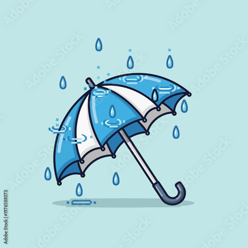 Colorful Blue Umbrella with Raindrops on Light Background