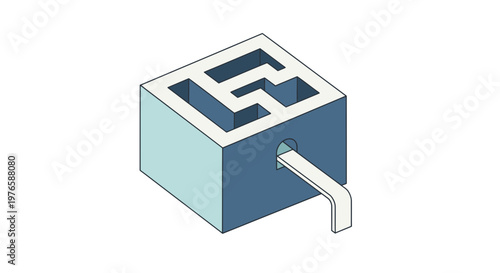 Abstract Maze Design with a Pathway Emerging from 3D Block Shape