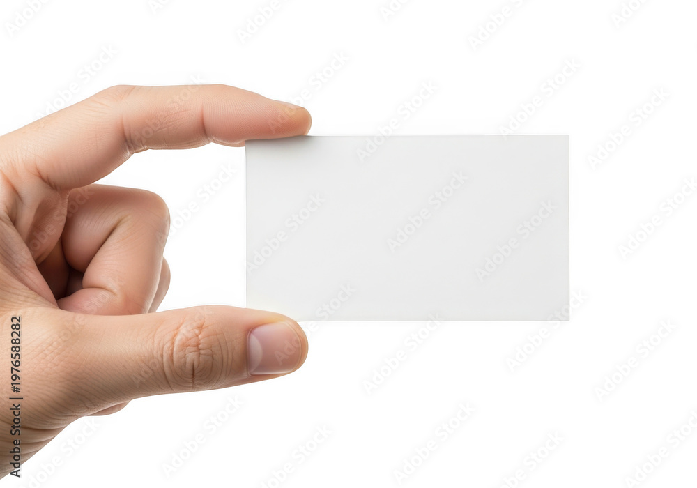 Obraz premium Hand holding a blank white business card isolated on transparent background