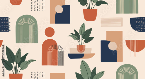 Abstract floral and geometric shapes create an elegant seamless pattern