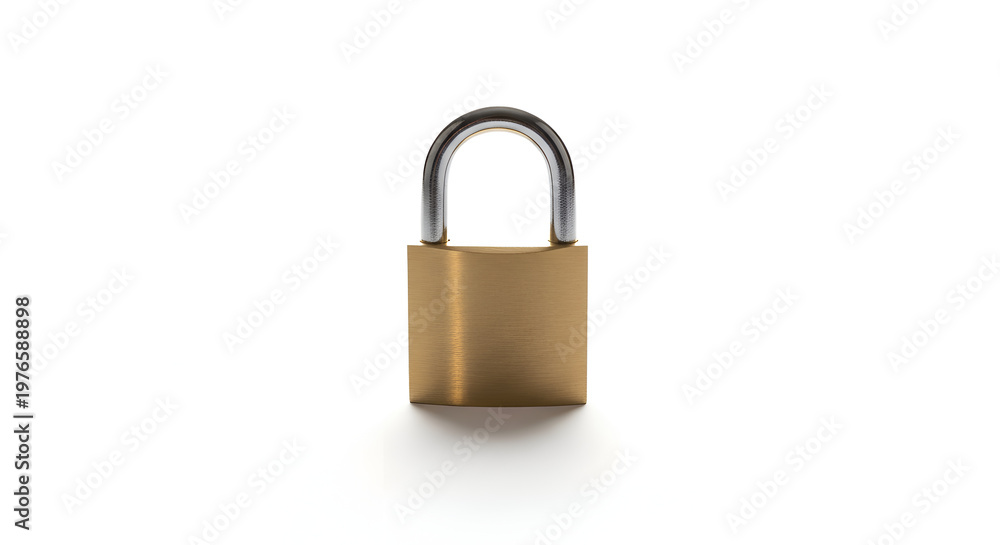 Fototapeta premium Brass Padlock on White Background.
