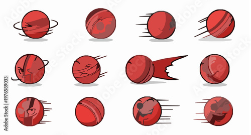 Cartoon Cricket Ball Sports Icon Set – Fun Athletic Ball Illustration Collection