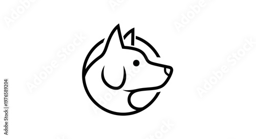 Simple Line Art Logo of a Dog's Head Inside a Circle