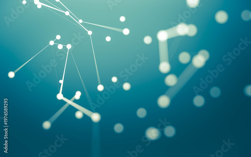 Abstract background. Molecules technology with polygonal shapes, connecting dots and lines. Connection structure. Big data visualization.