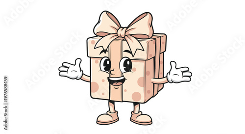 Cartoon gift box with bow character.