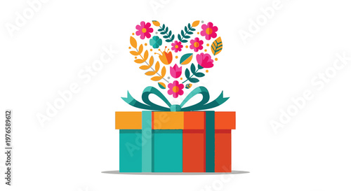 Colorful Gift Box with Flowers Blooming.