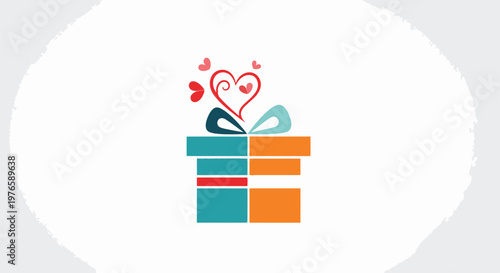 Colorful gift box with heart ribbon.