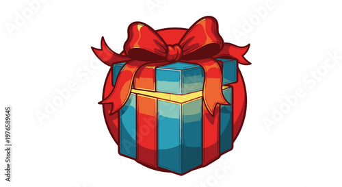 Colorful Gift Box with Red Bow.