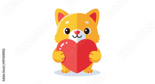 Cute cartoon cat holding heart symbol.