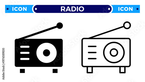Radio Receiver and Audio Broadcast Media Vector Icon Set