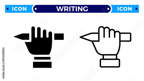 Hand Holding Pencil and Journalist Writing Creative Media Vector Icon Set